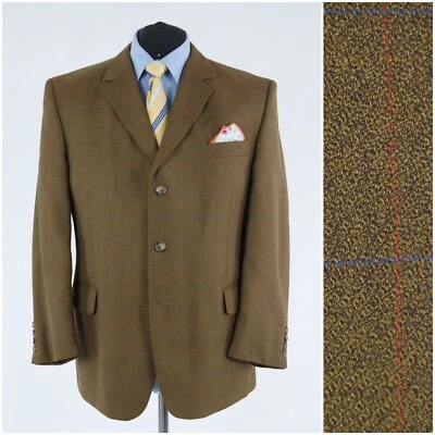 Mens Windowpane Blazer 90S UK Size Brown Wool Sport Coat Jacket - Image 1 of 4