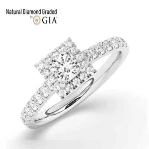 Natural Princess Solitaire Diamond Halo Engagement Ring Platinum 1.25 Ct H SI1 - Picture 1 of 22