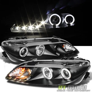 Black 2003-2006 Mazda 6 Mazda6 LED Halo DRL Projector Headlights Headlamps Pair - Picture 1 of 8