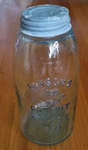 ANTIQUE VINTAGE CFJ CO. NOV. 30TH, 1858 BLUE MASONS QUART JAR CRUDE - Picture 1 of 12