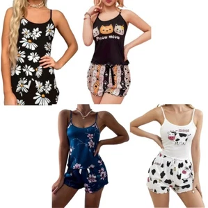 Mujeres Sin Mangas Floral Cami Top Pantalones Cortos 2 Piezas Pijama Verano Chándal Paquete de 2 - Imagen 1 de 32
