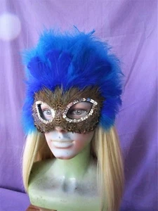Handmade feather mask with blue and turquoise marabou and pheasant finish 1035* - Picture 1 of 6