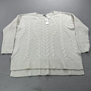NEW Neiman Marcus Sweater Womens Large Off White Cashmere Cable Knit Relaxed - Picture 1 of 13