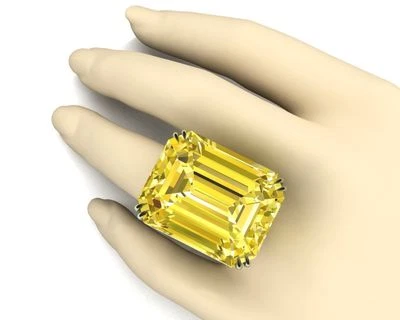 125ct Cocktail Party Ring inspired 925 Sterling Silver Yellow Emerald Shaped - Image 1 of 4