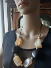 Vintage Lucite Faux Stone & Wood Chunky Beaded Statement Necklace