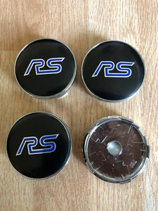 4X RS Ford Car Wheel Centre Cap Hub Center Caps 60mm 6.0cm Black / Blue UK - Picture 1 of 3