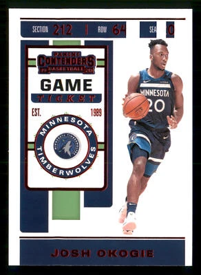 Josh Okogie - 2019-20 Panini Contenders #52 Game Ticket Red - Timberwolves - Image 1 of 2