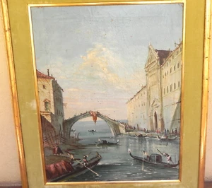Venecia Italia canal pintura antigua estilo del antiguo maestro artista Francesco Guardi - Imagen 1 de 24