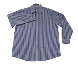 Vintage Perry Ellis Portfolio Men's XL 17.5 Striped Blue Long Sleeve Dress Shirt - Picture 1 of 8