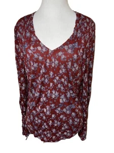 LUCKY BRAND Floral Long Sleeve Top Size Small Brick Red V-Neck - Picture 1 of 11