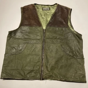 Seeland Leather Waistcoat Mens 3XL Green Brown Vest Gilet Hunting Country - Picture 1 of 10
