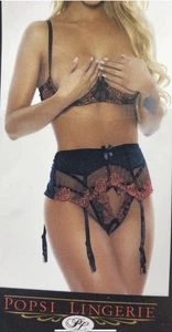 🖤❤️Popsi Lingerie Black/Red Bra Garter Belt Panty 3pc Set Size 1X/2X New❤️🖤 - Picture 1 of 14