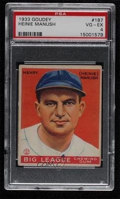 Goudey Big League Chewing Gum R319 1933 Heinie Manush #187 PSA 4 Rookie RC HOF Foto 1 de 2