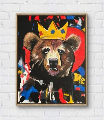 Faris Art: Bear King :11x14 холст уникальный современный неоэкспрессионизм - Изображение 1 из 4