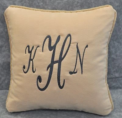 Embroidered Personalized Initial Pillow made w Faux Cream Suede Fabric 14" cord - Image 1 of 3