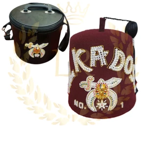 Sombrero Fez Masónico Regalia Shriner Bordado a Mano Lana, con Juego de Estuche de Sombrero Fez - Imagen 1 de 7