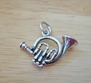 1 Sterling Silver 3D 17x25mm French Horn Music Instrument Charm - Picture 1 of 2