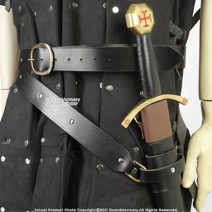 Cinturón Espada Medieval Doble Envoltura Cuero Negro Genuino con Rana LARP SCA Mediano - Imagen 1 de 5