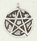 Pentacle W/ Leaves Pewter Occult Magic Silver Pagan Pendant Jewelry