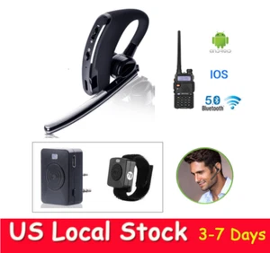 WIRELESS BLUETOOTH WALKIE TALKIE HEADSET MICROPHONES EARPIECE PTT TWO WAY RADIOS - Picture 1 of 12