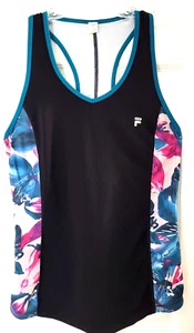 Fila Womens Top Tank Racerback Size SMALL Black and Floral Design - Picture 1 of 7