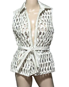 Carolina Herrera Runway Embroidered Beige Silk & Linen Vest Top US 4 - Picture 1 of 11
