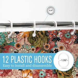 Boho Floral Shower Curtains, Vintage Floral Shower Curtain Set, Waterproof Fa... - Picture 1 of 1