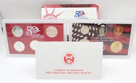 2001-S United States US Mint Silver Proof Set W/ Box & COA Cover