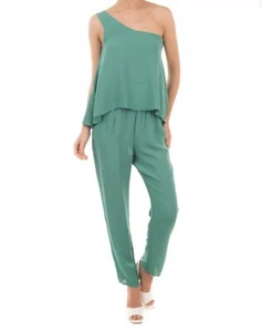 $250 MERCI Women's New XS S 0 2 40 Green Overlay One Shoulder Romper Jumpsuit - Picture 1 of 12
