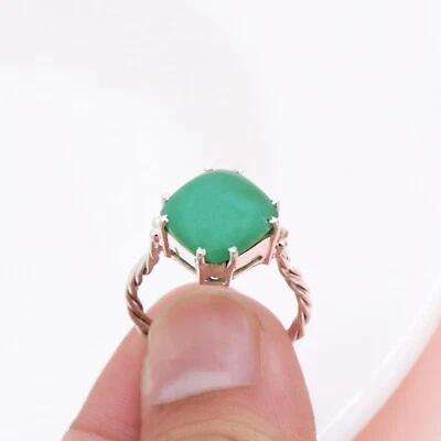 Naturale Cuscino Taglio Verde Onice Nozze Contorto Fedina 925 Argento Sterling - Immagine 1 di 4