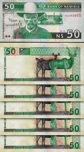 Namibia 50 Dollars 2003, UNC, 5 Pcs LOT, Consecutive, P-8 - Picture 1 of 5