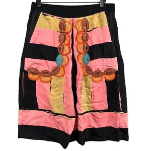 Easton Pearson A Line Silk Skirt Pink Black Colorblock Beaded Size 8 - Picture 1 of 14