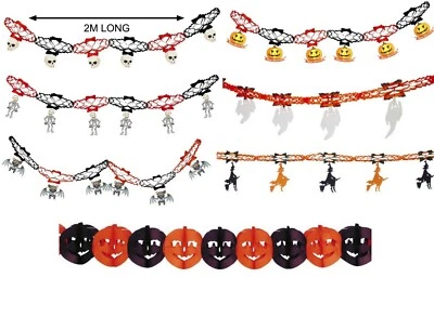 THE RUBBER PLANTATION Halloween Decorations Paper Garland Chain Honeycomb Banner Witch Pumpkins Skull