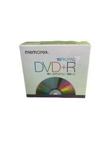 Memorex 10er Pack DVD-R Rohlinge in Jewel Cases 16x 4,7GB 120 Min Brandneu - Bild 1 von 1