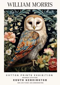 William Morris Vintage Ausstellung Schleiereule Baumwolle Drucke Wandbild Poster Druck - Bild 1 von 6