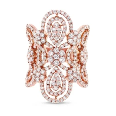 18K Rose Gold Diamond Fancy Cocktail Ring Certified Natural 4.42 CT Long Wide - Image 1 of 3