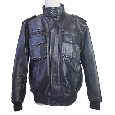 Chaqueta de cuero genuino Zero para hombre talla XL negra para motocicleta motociclista cremallera bolsillo forrada Foto 1 de 4