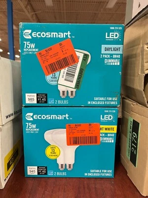Two 2-Ecosmart BR40-1D 12W 120V 3000K White Dimmable Light Bulbs 1006215326 F2 - Image 1 of 4
