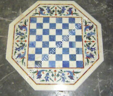 12" White Marble Top Chess Table Lapis Lazuli Inlay Design Furniture Decor H4684