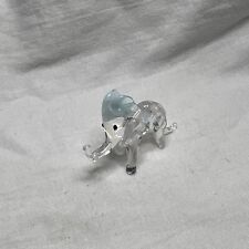 Vintage Miniature Blown Glass Blue And Clear Elephants Figurine