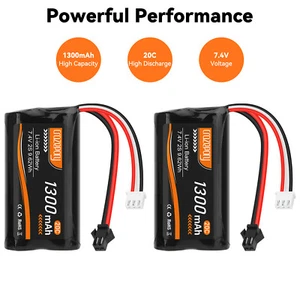 2PCS 1300mA 7.4V 2S 20C SM Plug Li-Lon Battery + USB Charger Cable for RC Car - Picture 1 of 7