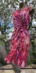 Monsoon Coral Striped Shimmering Sparkle Satin Lined Shift Dress UK 10 VGC - Picture 1 of 14