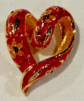 Colgante Nolan Miller Rojo Floral Cloisonne Esmalte en Forma de Corazón Foto 1 de 4