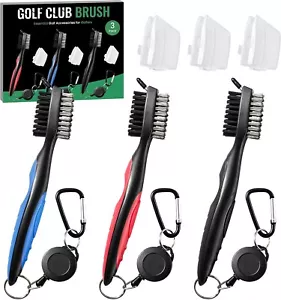 3 Pack Golf Club Brush and Club Groove Cleaner with Retractable Zip-line - Picture 1 of 9