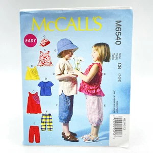 McCalls 6540 Tops Dress Shorts and Sun Hat Toddlers Size 1 3 Sewing Pattern - Picture 1 of 2