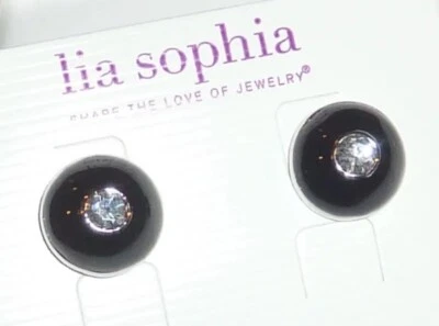 Lia Sophia “Token" Black Enamel w/Crystal Center Stone Silver Tone Stud Earrings - Image 1 of 3