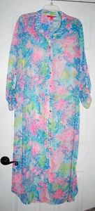LILLY PULITZER NATALIE MAXI ENCUBRIMIENTO PLUMERO ABIERTO CARDIGAN PESCADO MI DESEO XL $178 - Imagen 1 de 7