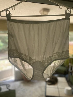 Dixie Belle Lace Trim Brief Panty Womens White #1239 Nylon Sissy Granny Vintage - Image 1 of 4