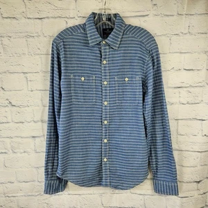 American Eagle Mens Size Small Blue Striped Prep Fit Button Up Long Sleeve Shirt - Picture 1 of 9