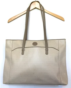 Vintage 1980's Liz Claiborne Large Tote Bag Raised Triangle Tan Purse Handles - Picture 1 of 12